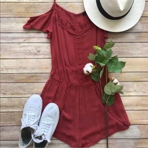 Burnt orange off shoulder romper